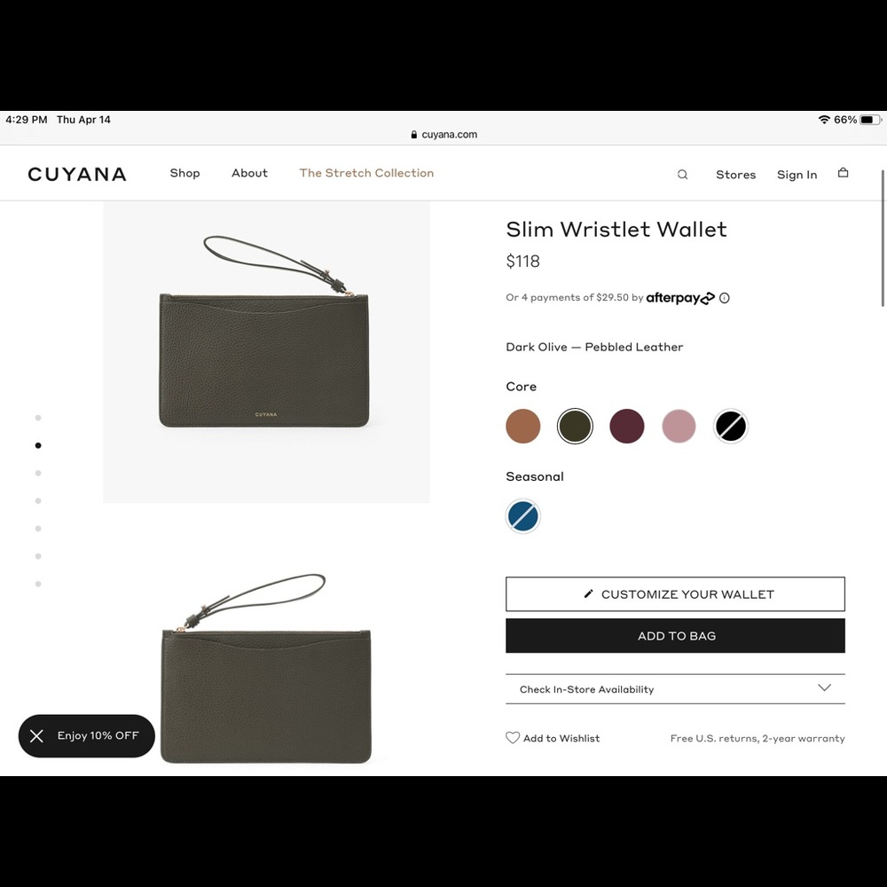 Cuyana wristlet wallet dark olive